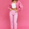 Pink Straight Denim Jeans High Rise