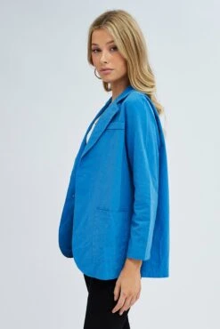 Blue Workwear Jacket Long Sleeve Collared -Modern Fashion Shop OJ11643 F4 Cobalt 4