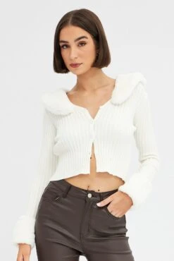 White Fur Trim Cardigan -Modern Fashion Shop OJ5887 f3 white 3