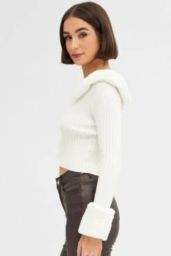 White Fur Trim Cardigan -Modern Fashion Shop OJ5887 f3 white 4