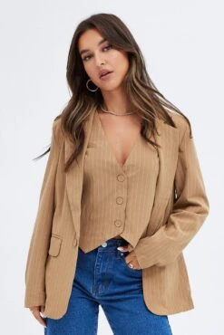 Front Page 38 Beige Blazer Long Sleeve Tailored Single Breasted