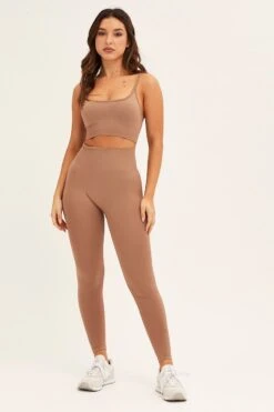 Beige Seamless Top And Legging Activewear Set