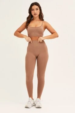 Beige Seamless Top And Legging Activewear Set -Modern Fashion Shop aw set camel seamless top and legging activewear set 32980778811585