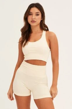 White Seamless Top And Shorts Activewear Set -Modern Fashion Shop aw set white seamless top and shorts activewear set 32980780482753