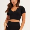 Black Seamless Activewear Short Sleeve Top