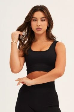 Black Seamless Activewear Singlet Top -Modern Fashion Shop aw top black seamless activewear singlet top 32964739170497