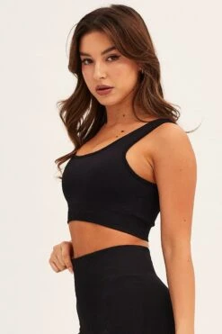 Black Seamless Activewear Singlet Top -Modern Fashion Shop aw top black seamless activewear singlet top 32964739203265