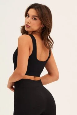 Black Seamless Activewear Singlet Top -Modern Fashion Shop aw top black seamless activewear singlet top 32964739236033