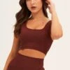 Brown Seamless Activewear Singlet Top