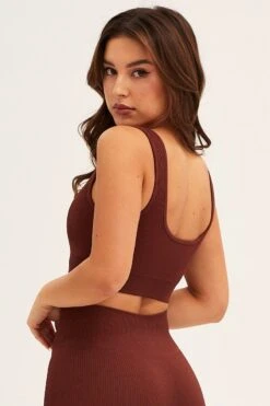 Brown Seamless Activewear Singlet Top -Modern Fashion Shop aw top brown seamless activewear singlet top 32964741234881