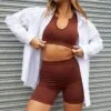 Brown Seamless Activewear Short Sleeve Top 1 Brown Seamless Activewear Short Sleeve Top -Modern Fashion Shop aw top brown seamless activewear singlet top 33023592595649