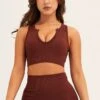 Brown Seamless Activewear V Neck Singlet Top -Modern Fashion Shop aw top brown seamless activewear v neck singlet top 32964737990849