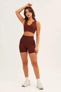 Brown Seamless Activewear V Neck Singlet Top -Modern Fashion Shop aw top brown seamless activewear v neck singlet top 32964738089153