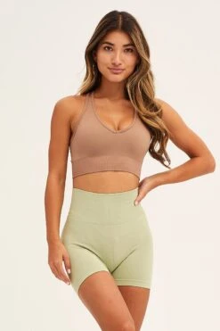 Beige Seamless Activewear Top -Modern Fashion Shop aw top camel seamless activewear top 32980776059073