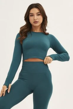 Green Long Sleeve Seamless Activewear Singlet Top -Modern Fashion Shop aw top green long sleeve seamless activewear singlet top 32964744544449