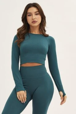 Green Long Sleeve Seamless Activewear Singlet Top -Modern Fashion Shop aw top green long sleeve seamless activewear singlet top 32964744609985