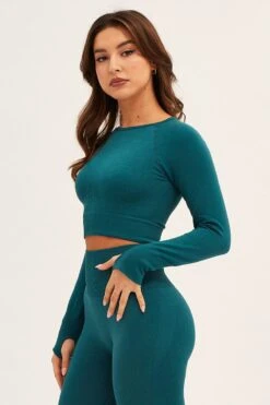 Green Long Sleeve Seamless Activewear Singlet Top -Modern Fashion Shop aw top green long sleeve seamless activewear singlet top 32964744642753