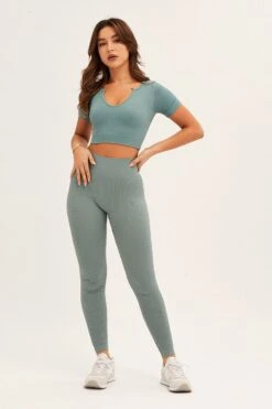 Green Seamless Activewear Short Sleeve Top -Modern Fashion Shop aw top green seamless activewear singlet top 32964740743361