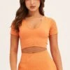 Orange Seamless Activewear Short Sleeve Top