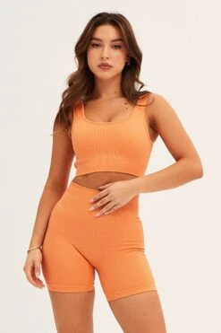 Orange Seamless Activewear Singlet Top -Modern Fashion Shop aw top orange seamless activewear singlet top 32964740382913