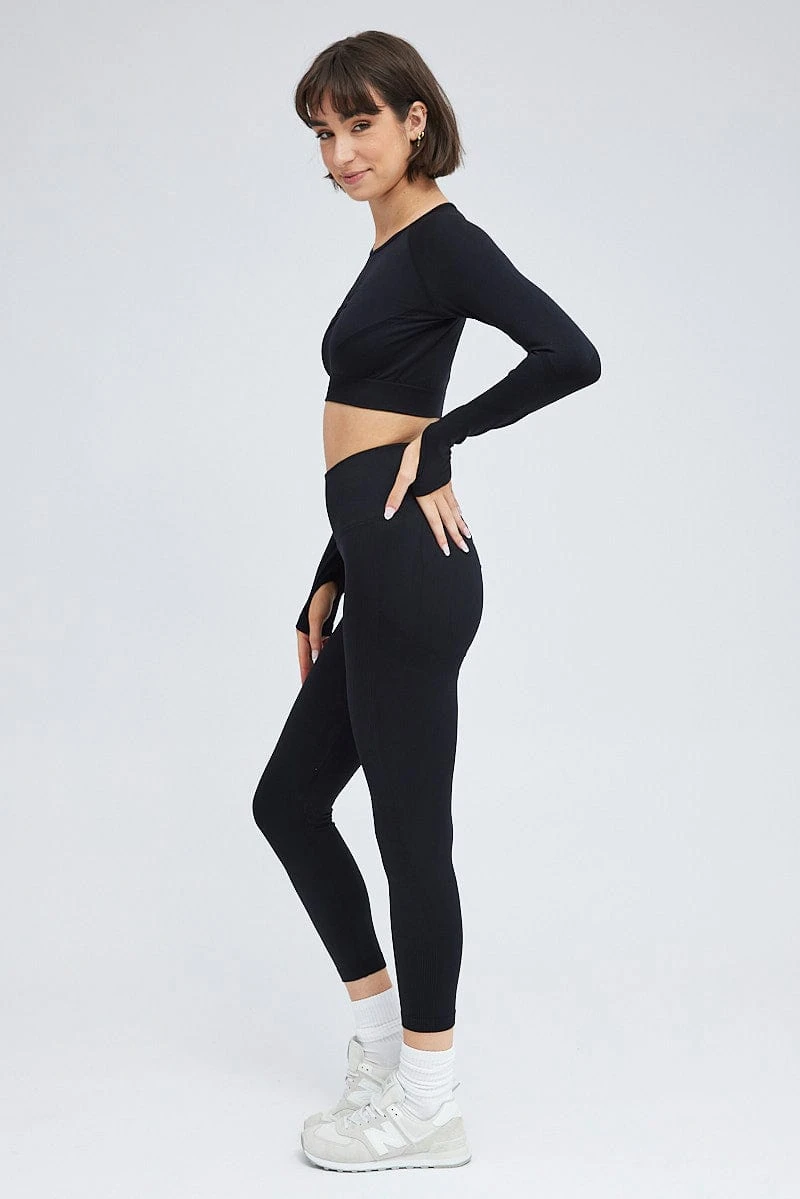 Black Seamless Top And Legging Activewear Set 6 Black Seamless Top And Legging Activewear Set - Image 4