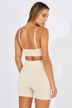 Beige Seamless Top And Shorts Activewear Set -Modern Fashion Shop aw0046 39b nude 5