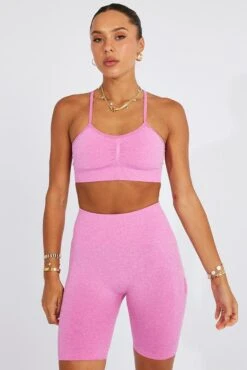 Pink Seamless Top And Shorts Activewear Set -Modern Fashion Shop aw0052 39b hot pink 3