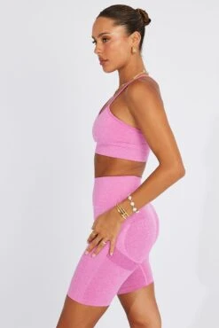Pink Seamless Top And Shorts Activewear Set -Modern Fashion Shop aw0052 39b hot pink 4
