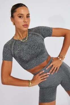 Grey Seamless Top And Shorts Activewear Set