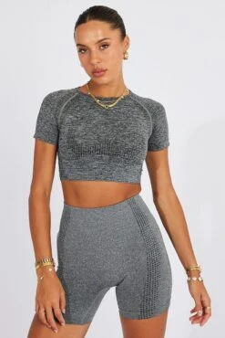 Grey Seamless Top And Shorts Activewear Set -Modern Fashion Shop aw0057 39b grey 3