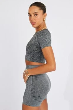 Grey Seamless Top And Shorts Activewear Set -Modern Fashion Shop aw0057 39b grey 4