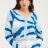 Abstract Print Knit Cardigan Long Sleeve V-Neck -Modern Fashion Shop basic cardigan abstract p knit cardigan long sleeve v neck 32967227703489