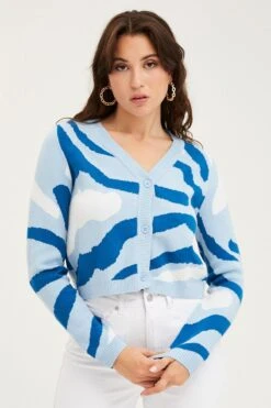 Front Page 32 Abstract Print Knit Cardigan Long Sleeve V-Neck