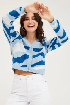 Abstract Print Knit Cardigan Long Sleeve V-Neck -Modern Fashion Shop basic cardigan abstract p knit cardigan long sleeve v neck 32967227801793