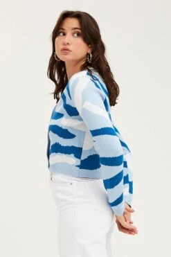 Abstract Print Knit Cardigan Long Sleeve V-Neck -Modern Fashion Shop basic cardigan abstract p knit cardigan long sleeve v neck 32967227834561