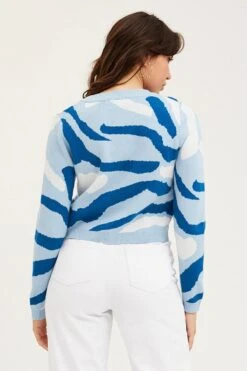 Abstract Print Knit Cardigan Long Sleeve V-Neck -Modern Fashion Shop basic cardigan abstract p knit cardigan long sleeve v neck 32967227867329