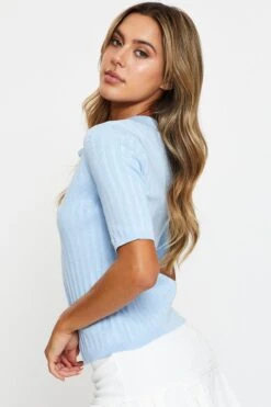 Blue Short Sleeve Collar Knit Cardigan -Modern Fashion Shop basic cardigan blue short sleeve collar knit cardigan 32967226785985