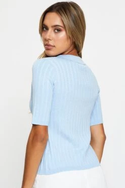 Blue Short Sleeve Collar Knit Cardigan -Modern Fashion Shop basic cardigan blue short sleeve collar knit cardigan 32967226818753