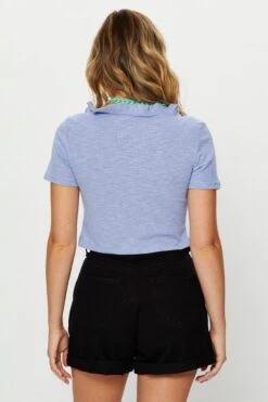 Blue Short Sleeve Ruffle Tie Up Cardigan -Modern Fashion Shop basic cardigan blue short sleeve ruffle tie up cardigan 32967232749761