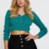 Multi Knit Cardigan Long Sleeve Crop Round Neck