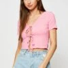 Pink Crop Cardigan Short Sleeve Tie Front -Modern Fashion Shop basic cardigan pink crop cardigan short sleeve tie front 32967230193857