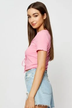 Pink Crop Cardigan Short Sleeve Tie Front -Modern Fashion Shop basic cardigan pink crop cardigan short sleeve tie front 32967230357697
