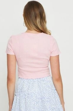 Pink Crop Cardigan Short Sleeve Waffle -Modern Fashion Shop basic cardigan pink crop cardigan short sleeve waffle 32967232389313