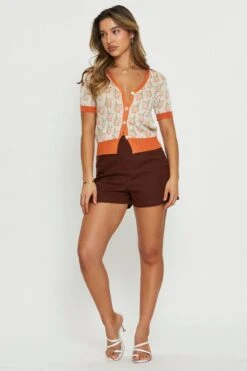 Print Knit Top Short Sleeve -Modern Fashion Shop basic cardigan print knit top short sleeve 33006709997761