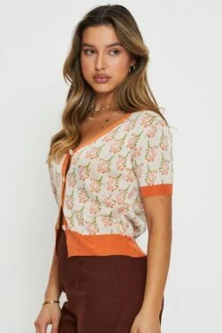 Print Knit Top Short Sleeve -Modern Fashion Shop basic cardigan print knit top short sleeve 33006710063297