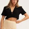 Black Crop Jacket Short Sleeve Collared 2 Black Crop Jacket Short Sleeve Collared -Modern Fashion Shop blazer black crop jacket short sleeve collared 32966592168129