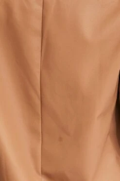 Beige Faux Leather Jacket Long Sleeve -Modern Fashion Shop blazer camel faux leather jacket long sleeve 32966635225281