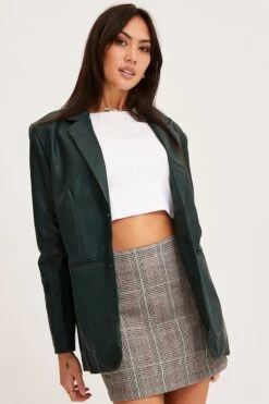 Green Faux Leather Jacket Long Sleeve -Modern Fashion Shop blazer green faux leather jacket long sleeve 32966634504385