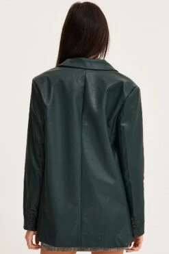 Green Faux Leather Jacket Long Sleeve -Modern Fashion Shop blazer green faux leather jacket long sleeve 32966634569921
