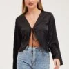 Black Satin Jacket Long Sleeve 2 Black Satin Jacket Long Sleeve -Modern Fashion Shop bolero black satin jacket long sleeve 32966639124673